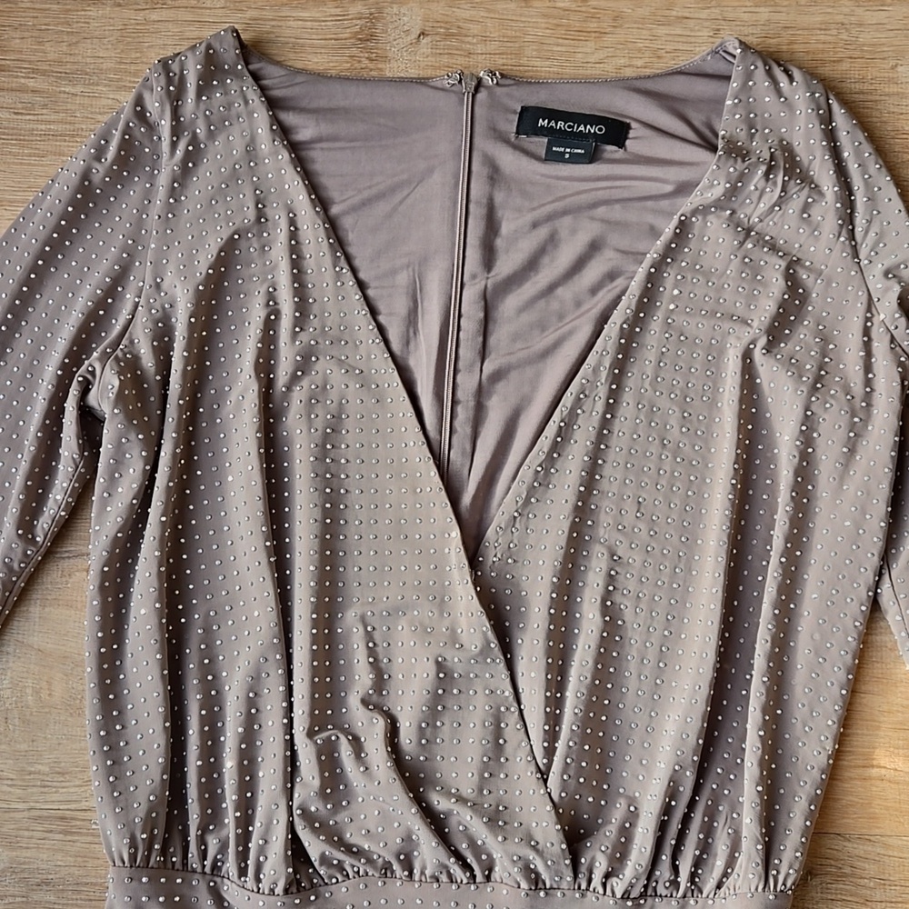 MARCIANO Crystal Wrap Dress in Taupe size S - Picture 3 of 9